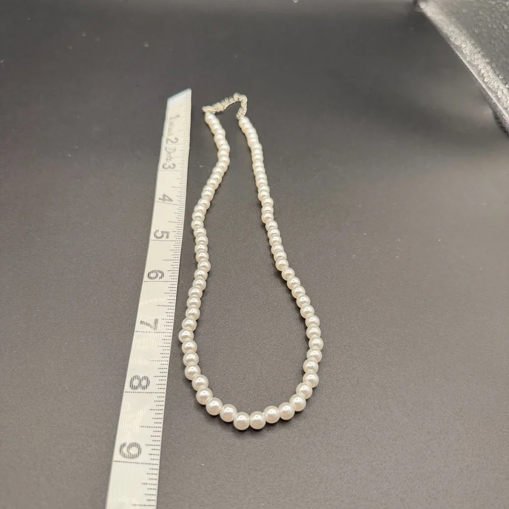 White Faux Pearl Necklace Silver Tone Extender Clasp Coquette Bridal Jewelry